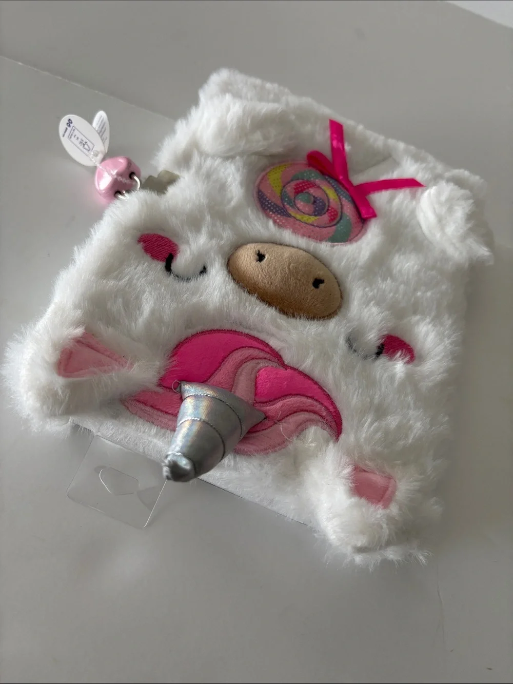 Claire's Fuzzy White Unicorn Journal with Lock and Key